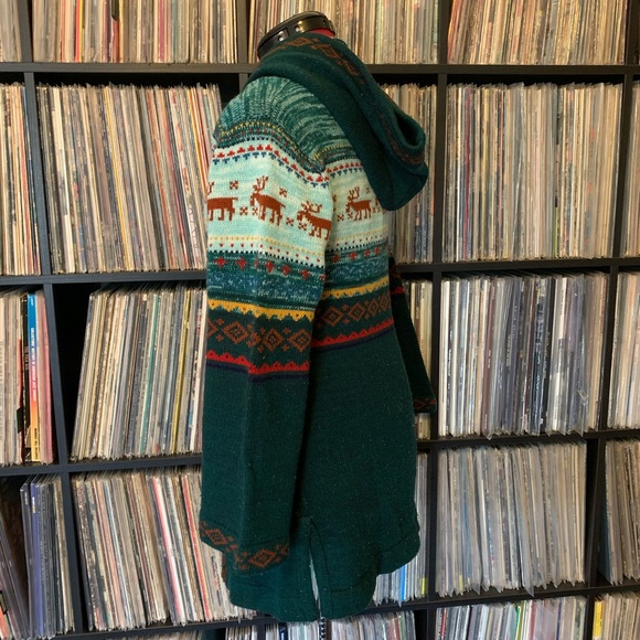 elf cloak vintage sweater 70s reindeer S hooded 💚 - Picture 2 of 8